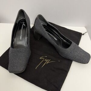 Vintage Giuseppe Zanotti Pumps Shoes Heather Charcoal Gray Wool Size 37 1/2 AA